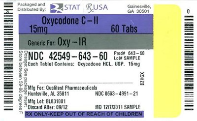 Oxycodone C-ii 15mg Label Image (Oxycodone C Ii  15 mg Label  42549)